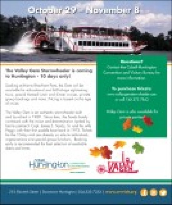 Cabell-Huntington Convention & Visitors Bureau Presents The Valley Gem Riverboat Saturday, October 29 – Sunday, November 6 Cabell-Huntington Convention & Visitors Bureau Presents The Valley Gem Riverboat Saturday, October 29 – Sunday, November 6